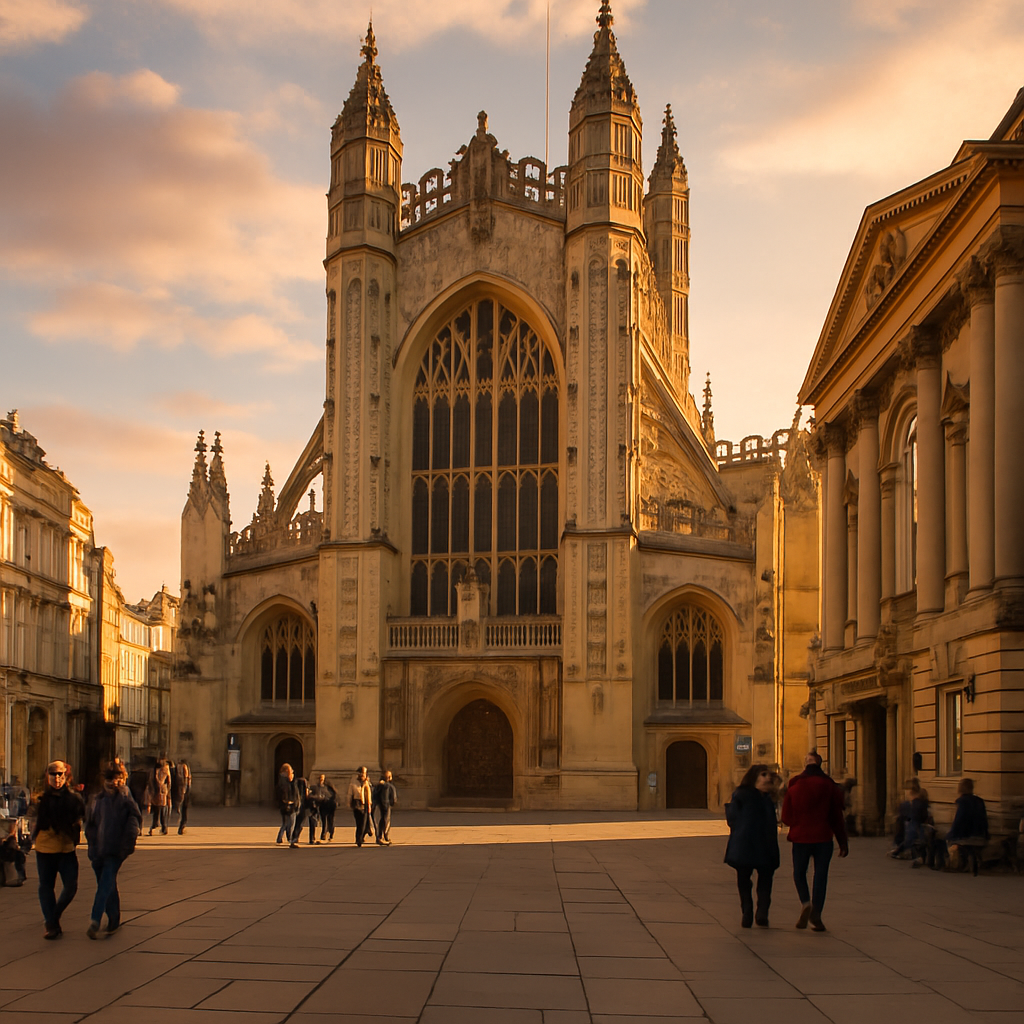 Bath Abbey in warm sunset light