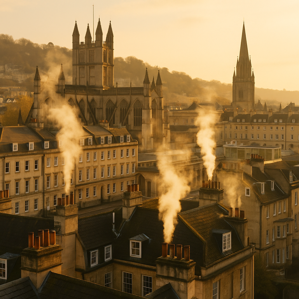Thermal steam rising above Bath rooftops