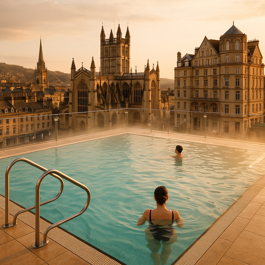 Rooftop thermal pool overlooking Bath city centre